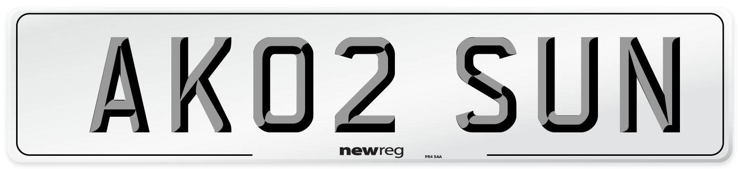 AK02 SUN Number Plate from New Reg